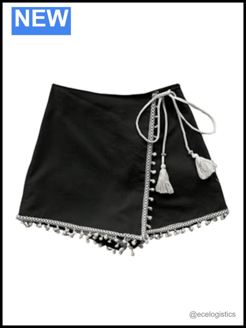 Women's Boho Wrap Skort High Waist Tie Front Fringe Tassel Vacation Shorts